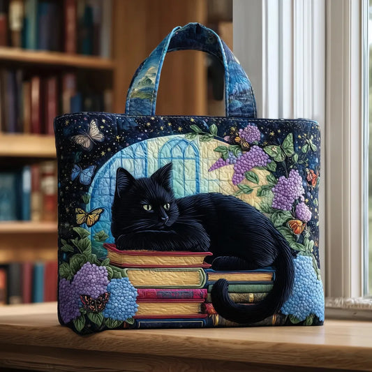 Artisanal Tote Bag - Black Cat on Books