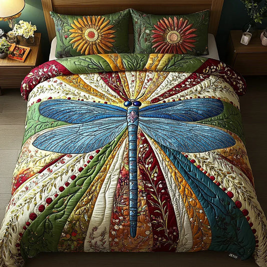 3-Piece Quilt Set - Golden Dragonfly