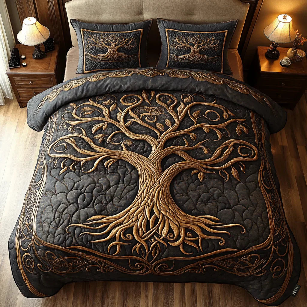 3-Piece Quilt Set - Golden Harmony