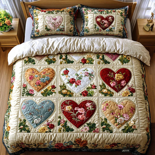 3-Piece Quilt Set - Love Hearts