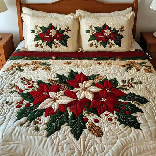 3-Piece Quilt Set - Poinsettia Charm