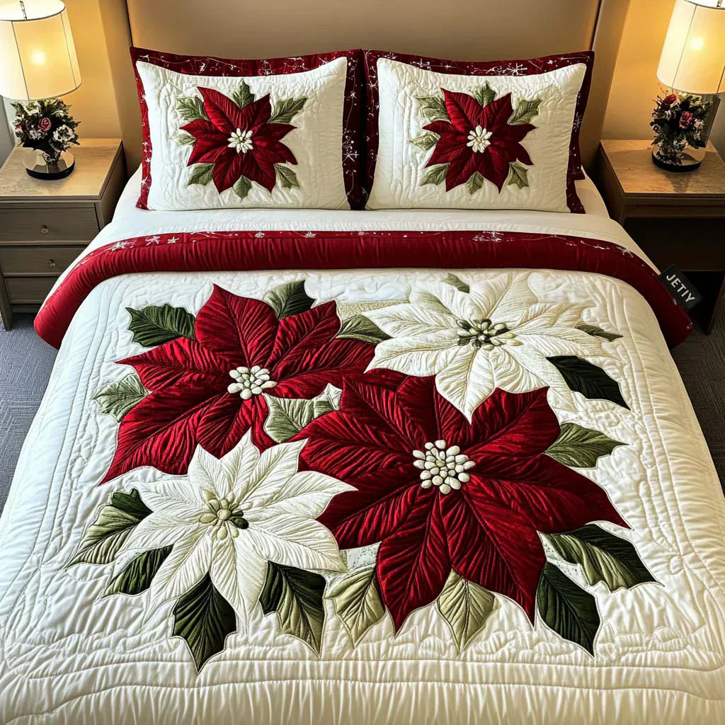 3-Piece Quilt Set - Winter Poinsettias