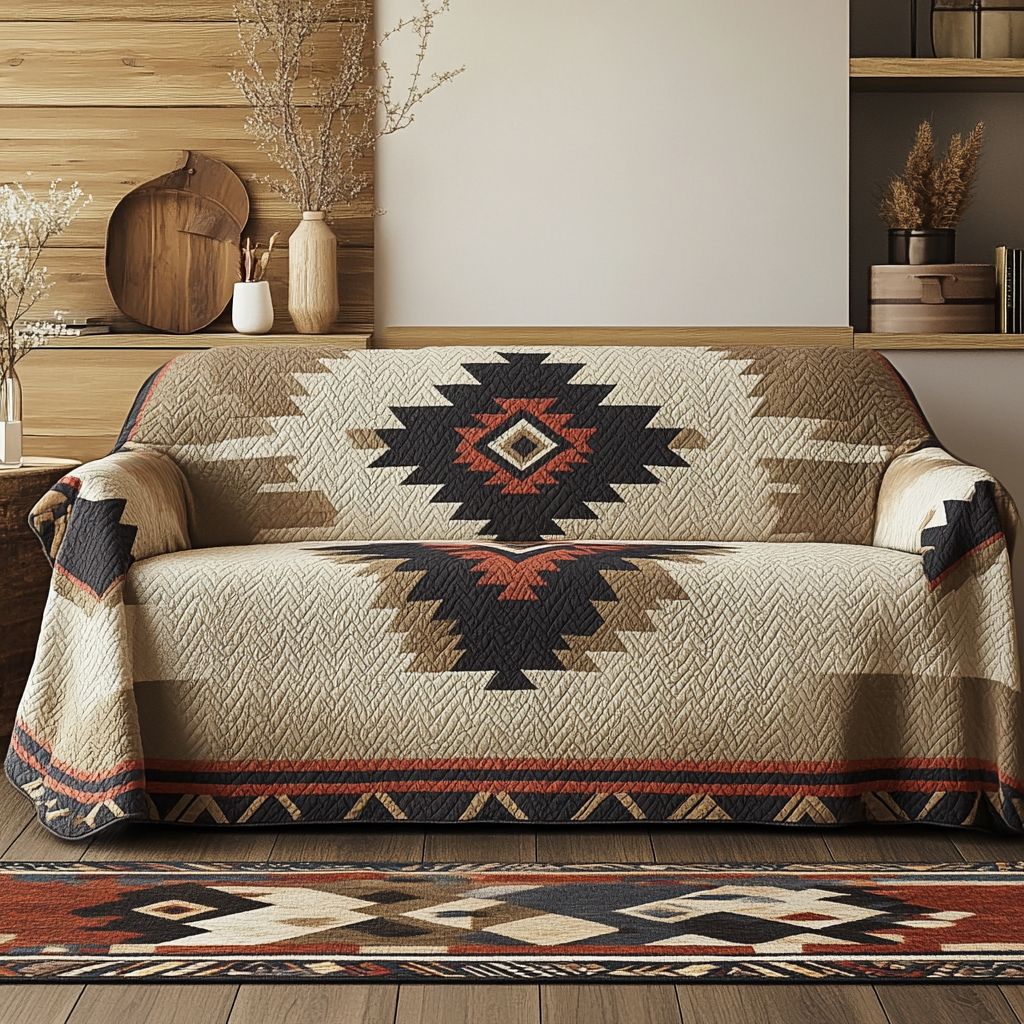 Aleah - Quilted Sofa Cover Echo Gold