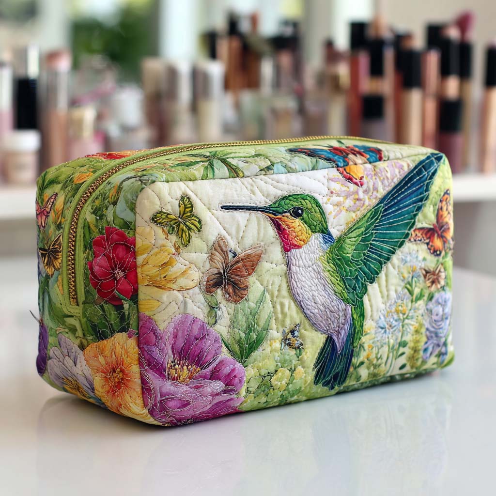 Alejandra - Quilted Toiletry Bag - Embroidered Flowers in Motion