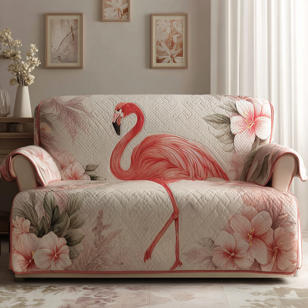 Allyson - Quilted Sofa Cover Flamingos
