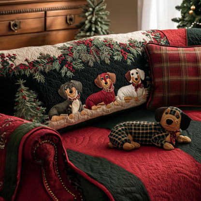 Almira - Quilted Sofa Cover Dachshund Christmas