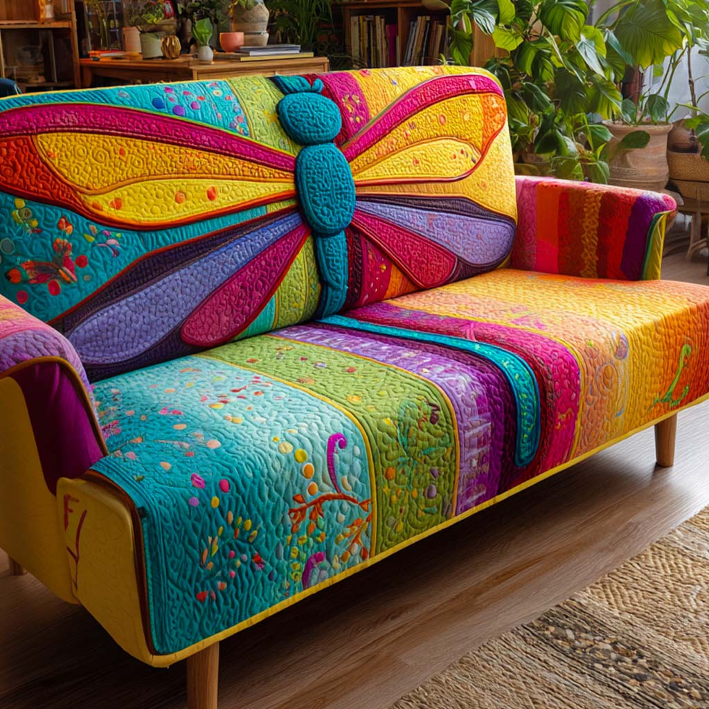 Margaretha - Quilted Sofa Cover Dragonflies