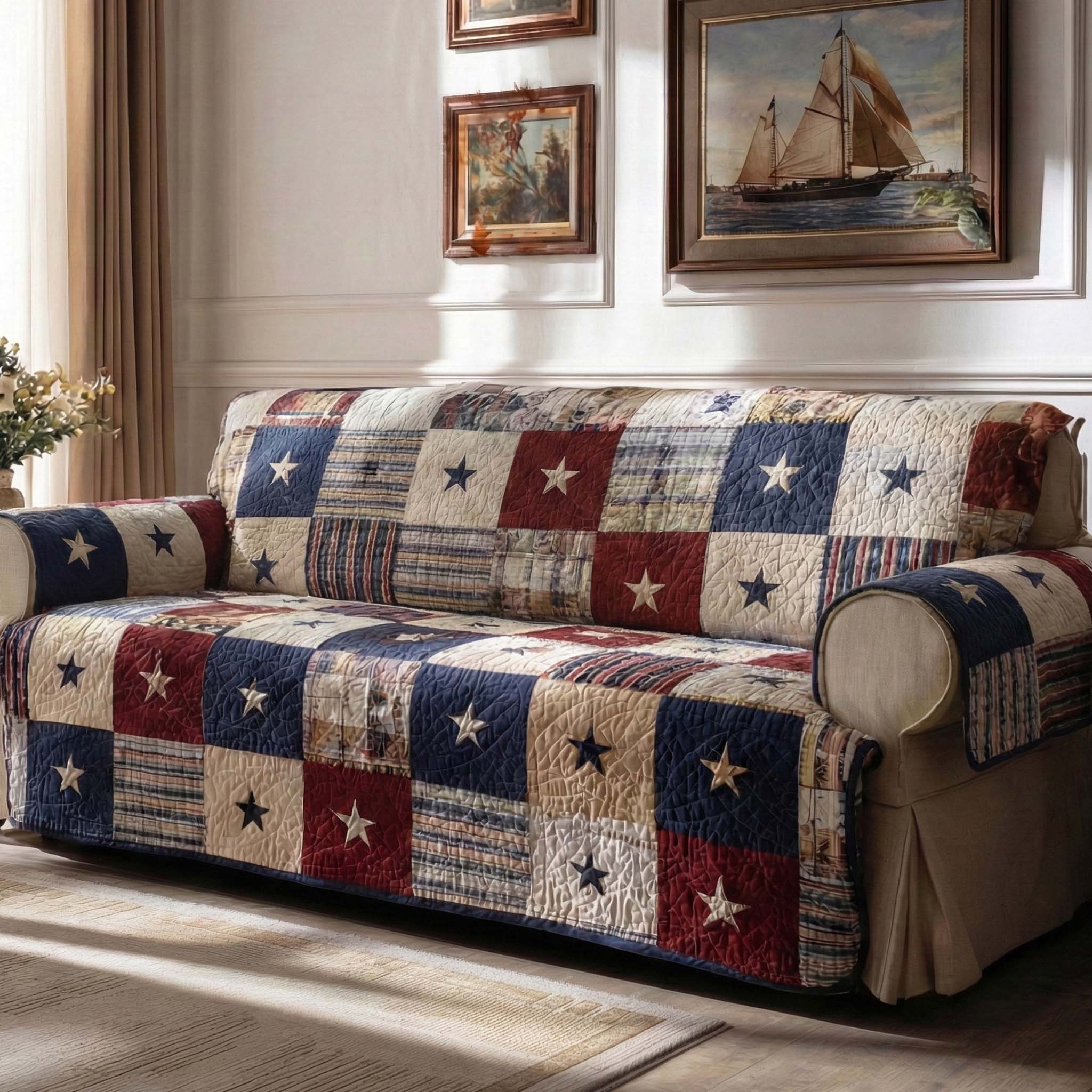 Fien - Quilted Sofa Cover in American Style