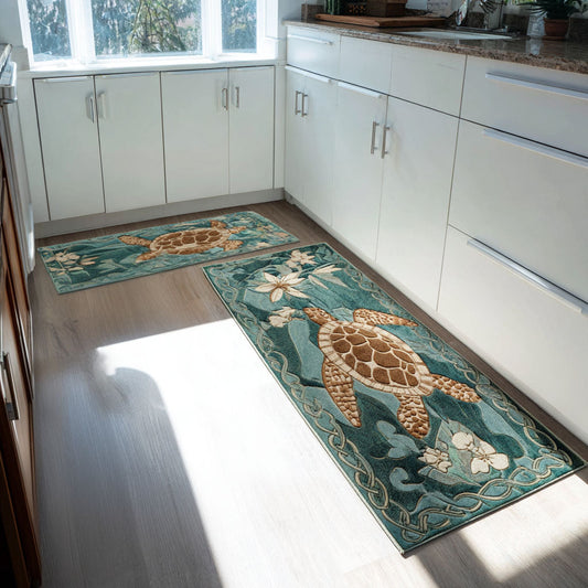 Anahi - 2-Piece Kitchen Mat Set - Sea Foam