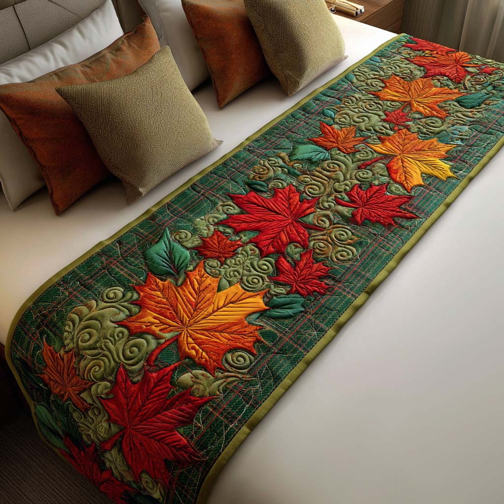 Annalee - Quilted Bed Runner - Dancing Maple Leaves