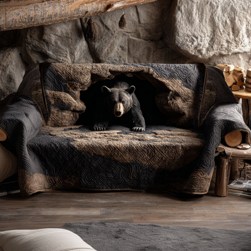 Ansley - Quilted Sofa Cover Bear Black