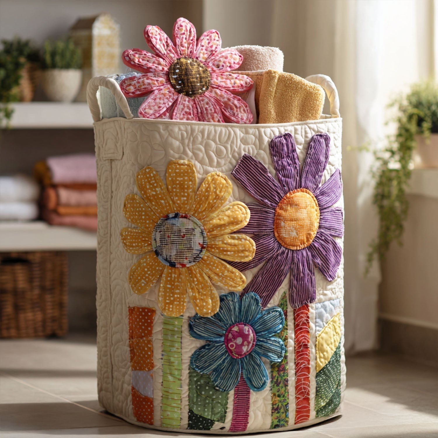Quilted Laundry Basket - Vintage Flowers