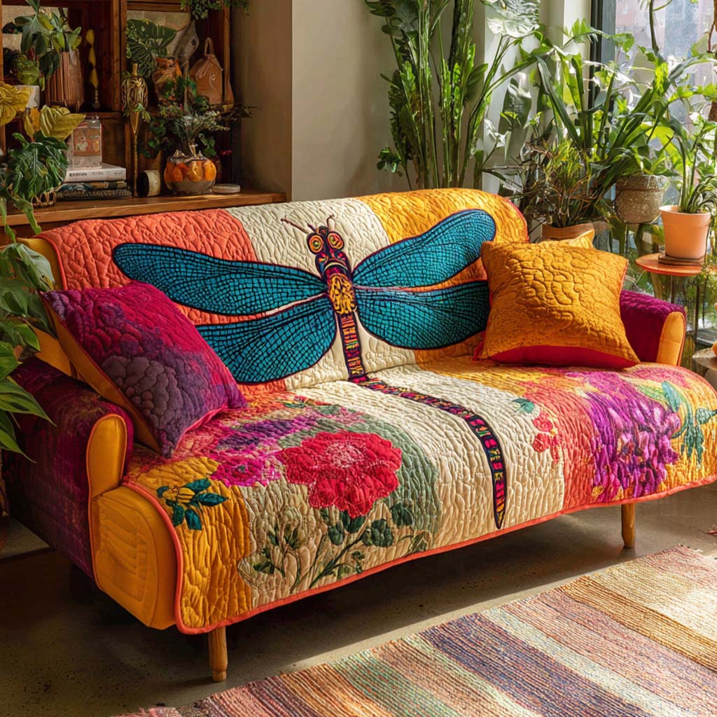 Margaretha - Quilted Sofa Cover Dragonflies