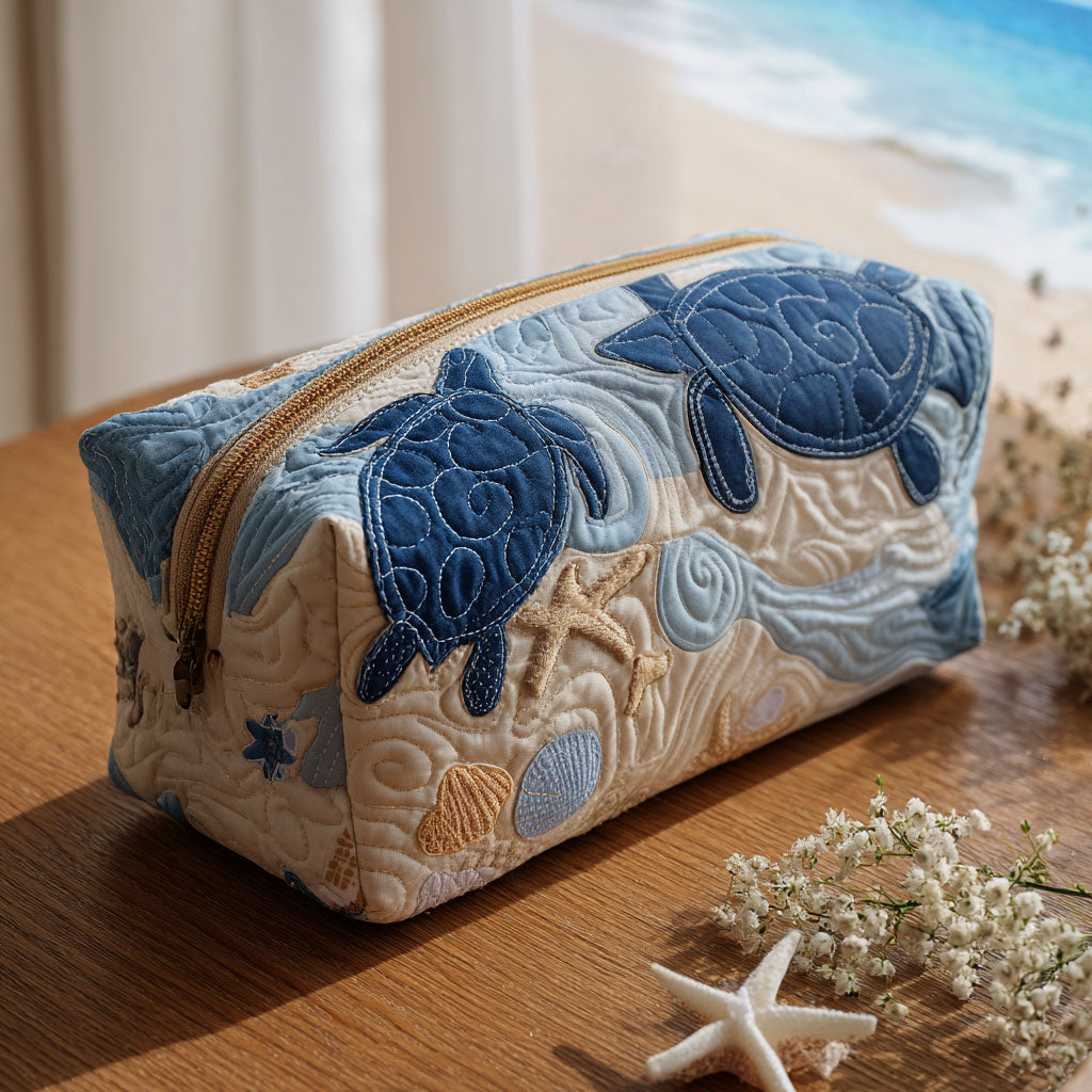 Sara - Quilted Toiletry Bag - Blue Shells