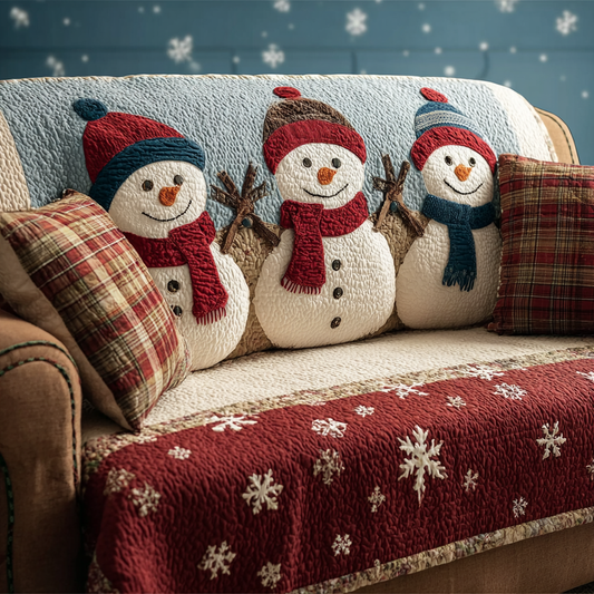 Aracely - Quilted Sofa Cover Snowman Smiling