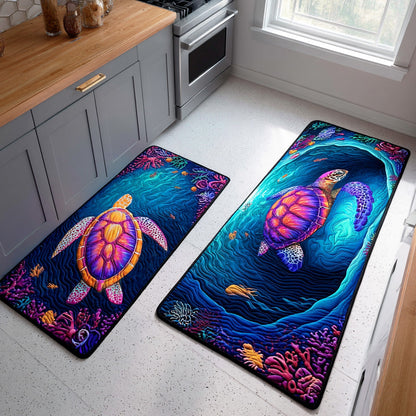 Aria - 2-Piece Kitchen Mat Set - Deep Sea Blue