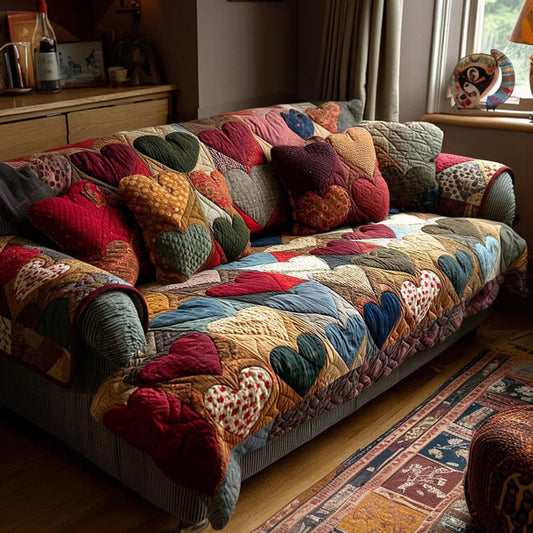 Arielle - Quilted Sofa Cover Heart Romantic