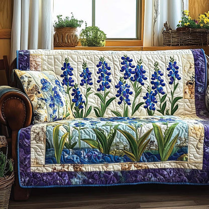 Ashby - Quilted Sofa Cover Flowers Blue by Veld