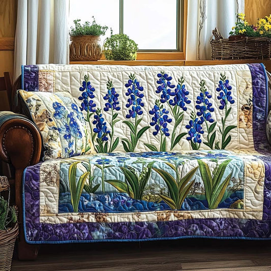 Ashby - Quilted Sofa Cover Flowers Blue by Veld