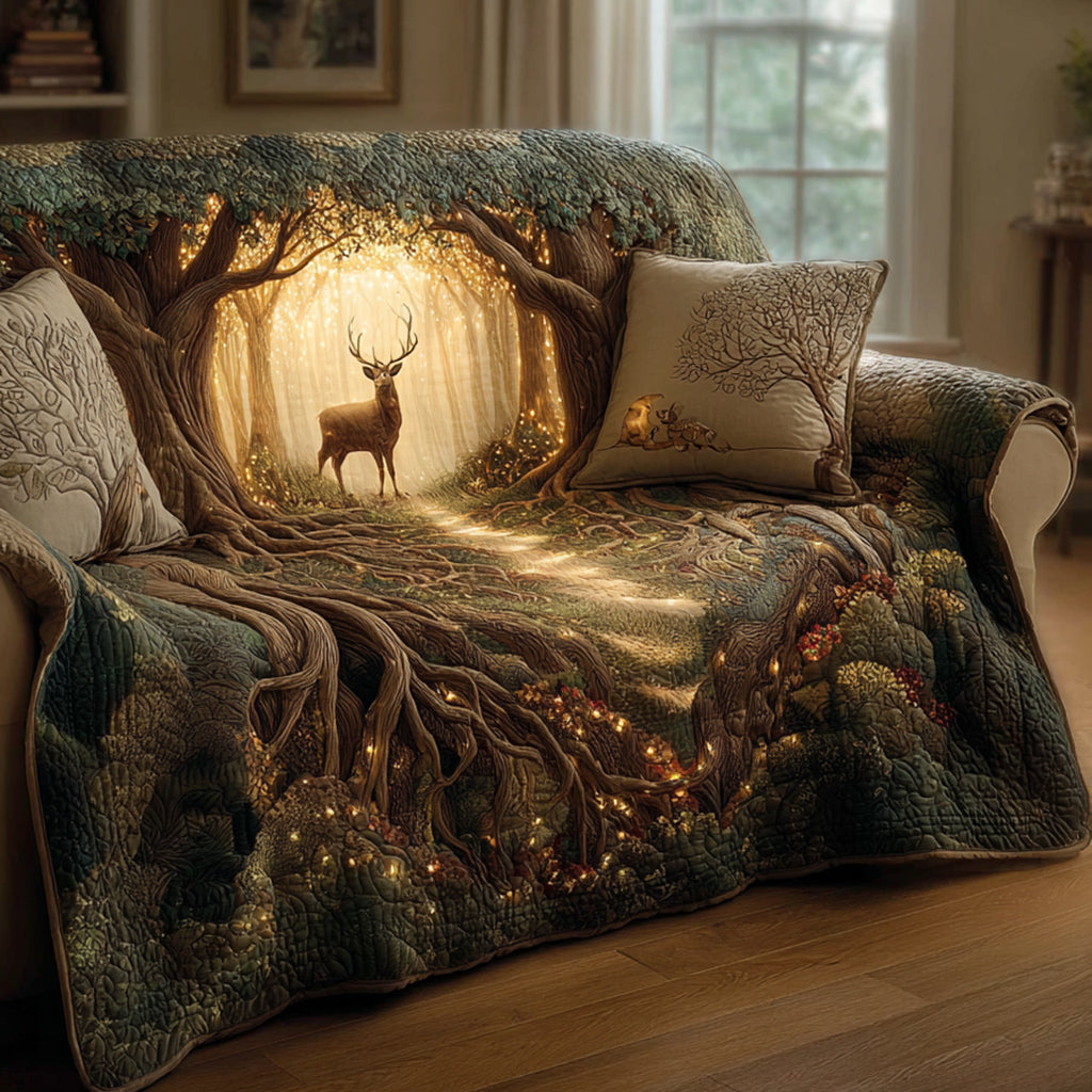 Aurelia - Quilted Sofa Cover Deer in Forest