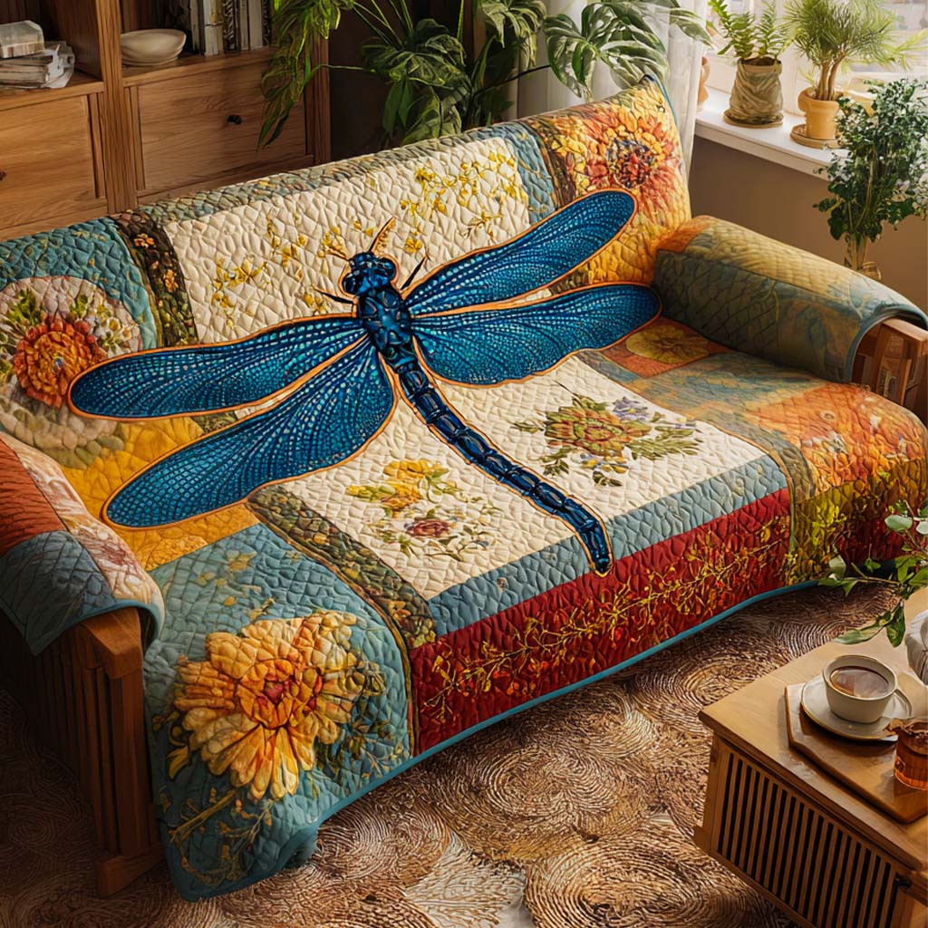 Margaretha - Quilted Sofa Cover Dragonflies