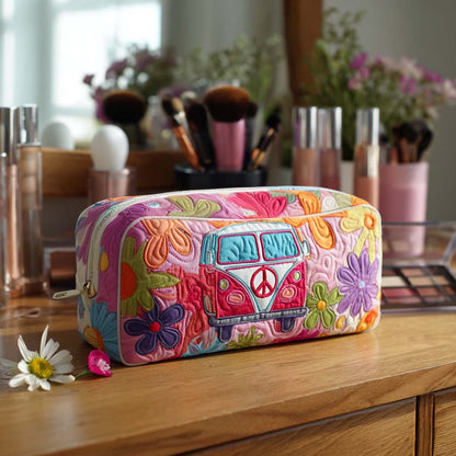 Barbara - Quilted Toiletry Bag - Retro Flower Van