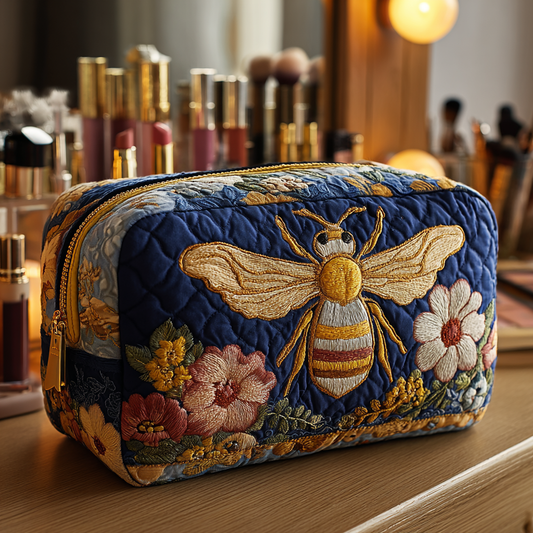Janne - Quilted Toiletry Bag - Bees and Flowers