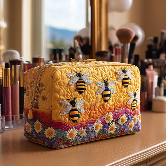 Hanne - Quilted Toiletry Bag - Bees and Flowers