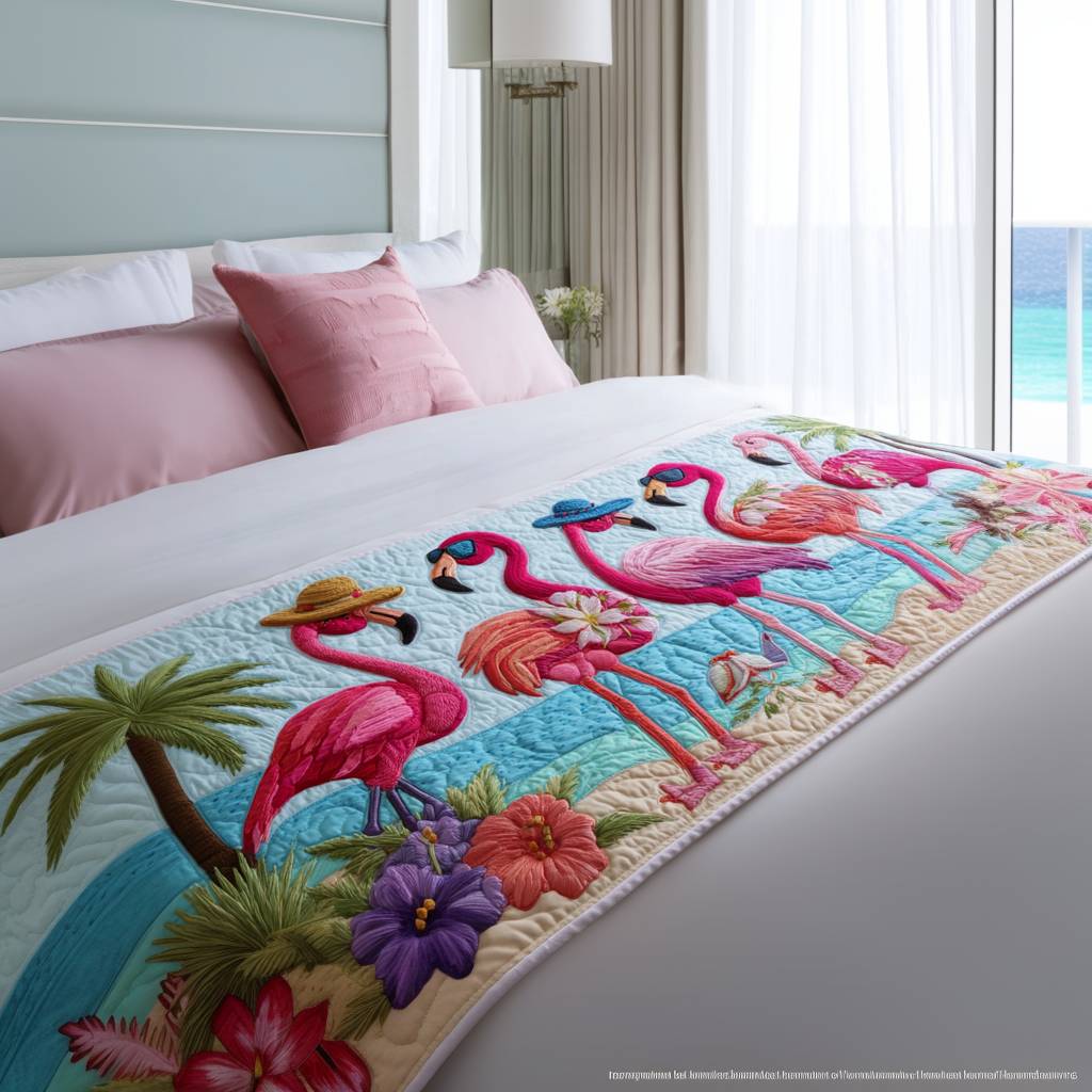 Blair - Quilted Bed Runner - Flamingo Bay