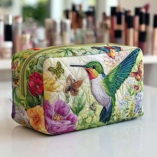 Norah - Quilted Toiletry Bag - Embroidered Flowers in Motion