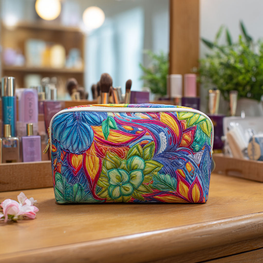 Elin - Quilted Toiletry Bag - Flowers and Branches