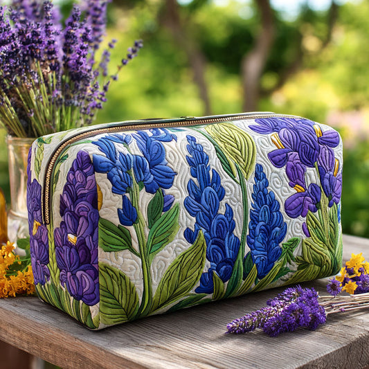 Suze - Quilted Toiletry Bag - Embroidered Floral Pattern