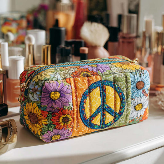 Lara - Quilted Toiletry Bag - Floral Peace Bus