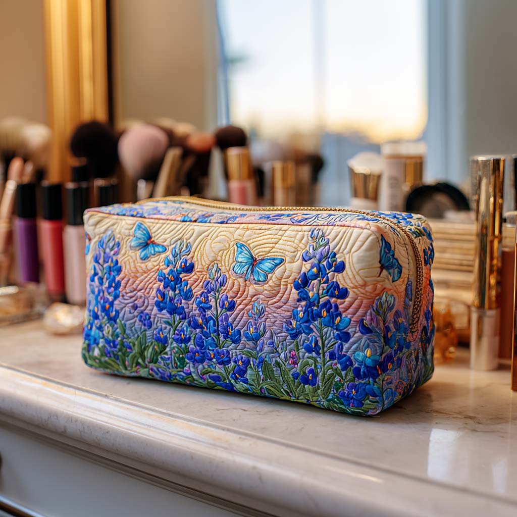 Mila - Quilted Toiletry Bag - Blue Quilt Print
