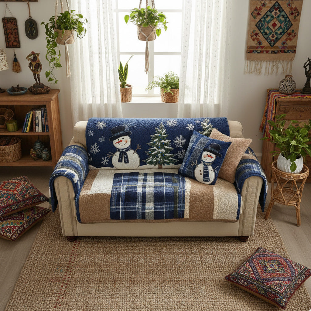 Veerle - Quilted Sofa Cover Blue Festive
