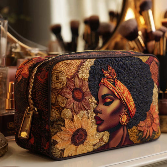 Yara - Quilted Toiletry Bag - Embroidered Floral Pattern