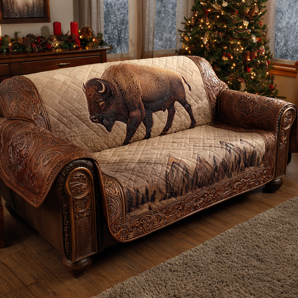 Bridgit - Quilted Sofa Cover Landscape of Mountains