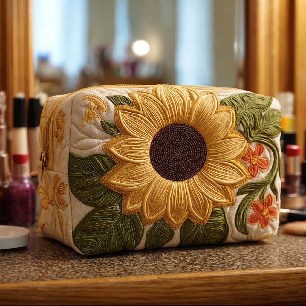 Sanne - Quilted Toiletry Bag - Embroidered Floral Pattern