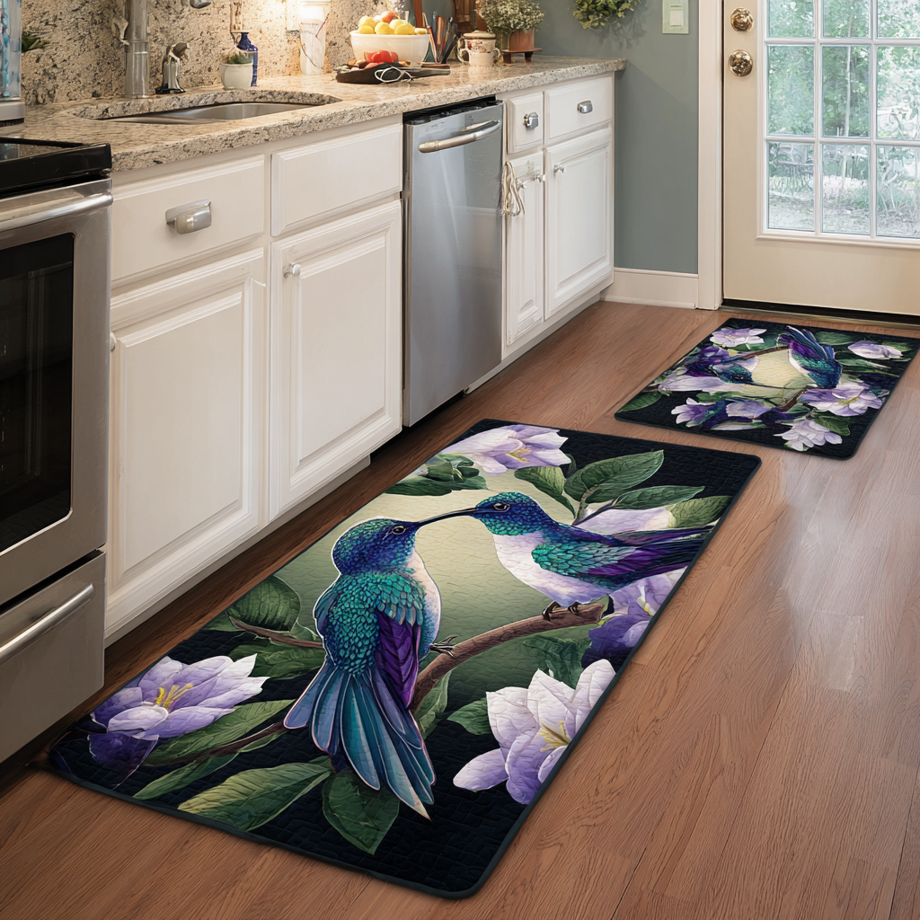 Brooklynn - 2-Piece Kitchen Mat Set - Hummingbird and Flowers