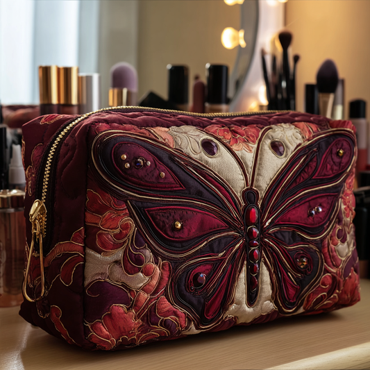 Vera - Quilted Toiletry Bag - Garden of Butterflies
