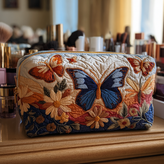 Loïs - Quilted Toiletry Bag - Elegant Butterflies