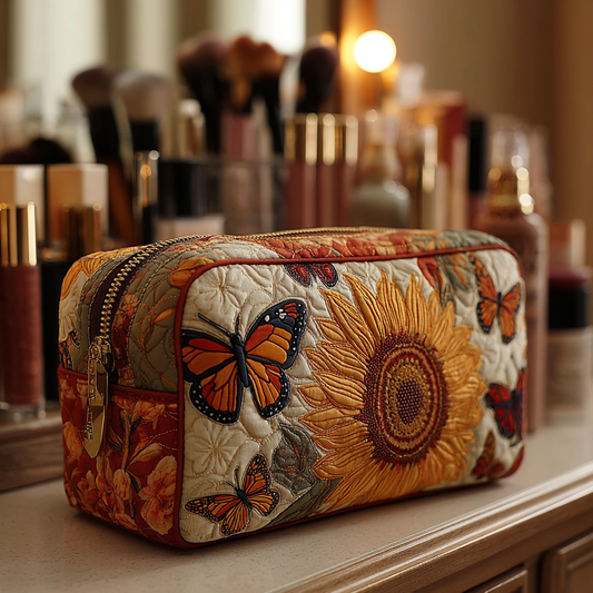 Lynn - Quilted Toiletry Bag - Refined Butterflies