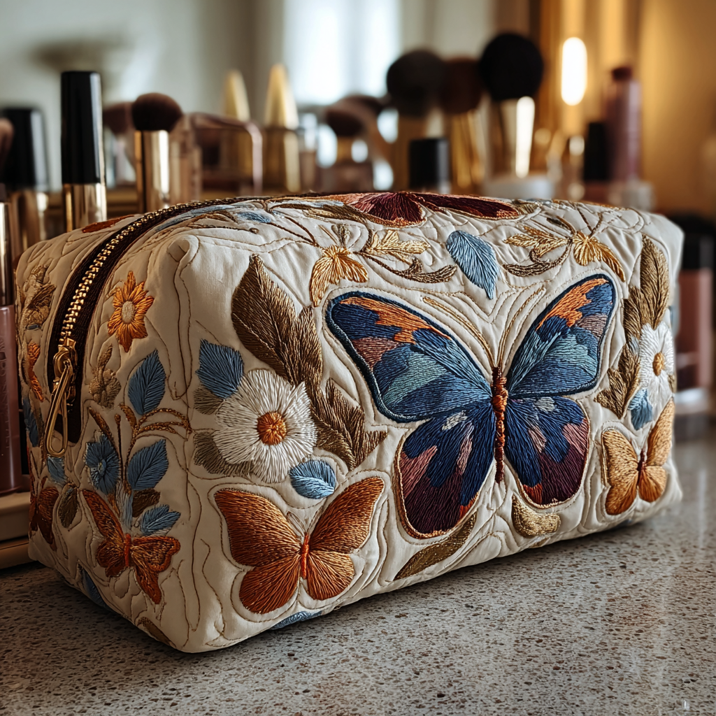 Evi - Quilted Toiletry Bag - Refined Butterflies