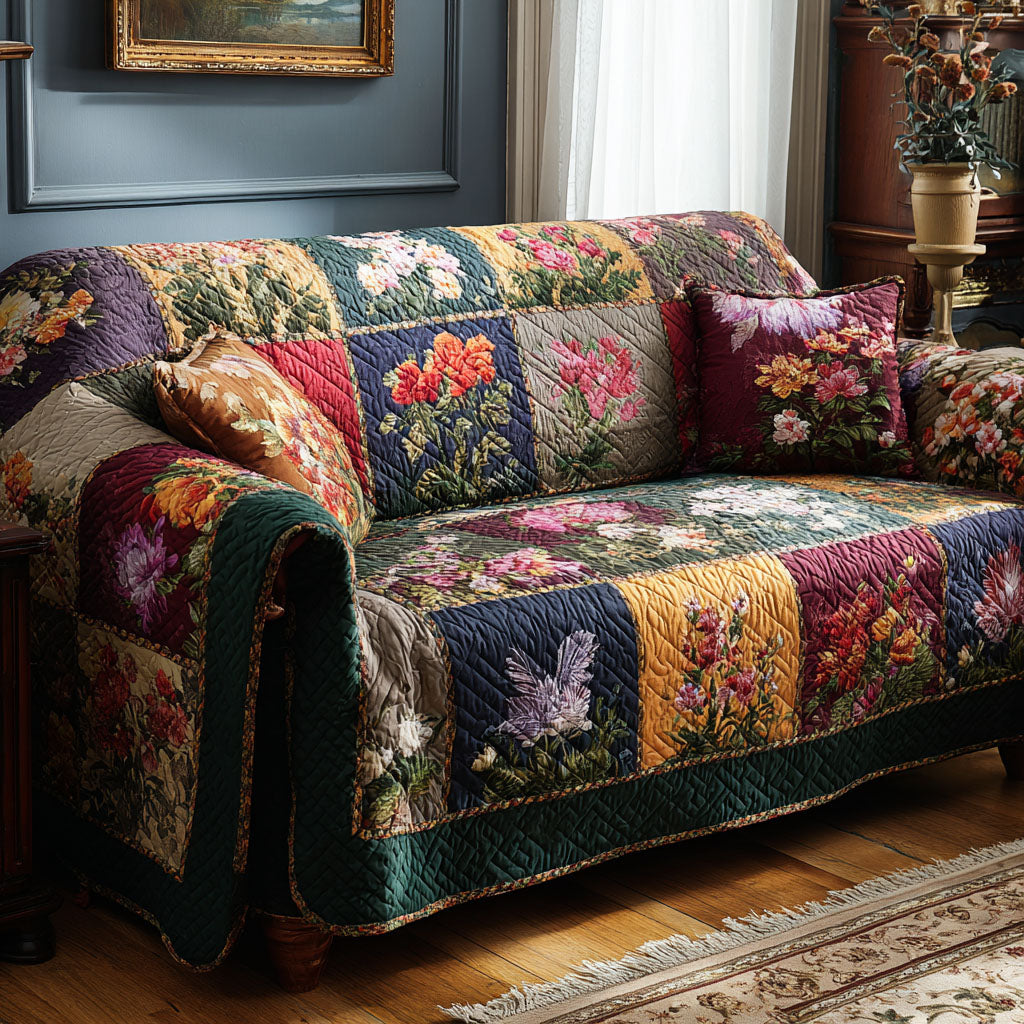 Camdyn - Quilted Sofa Cover Floral Pattern