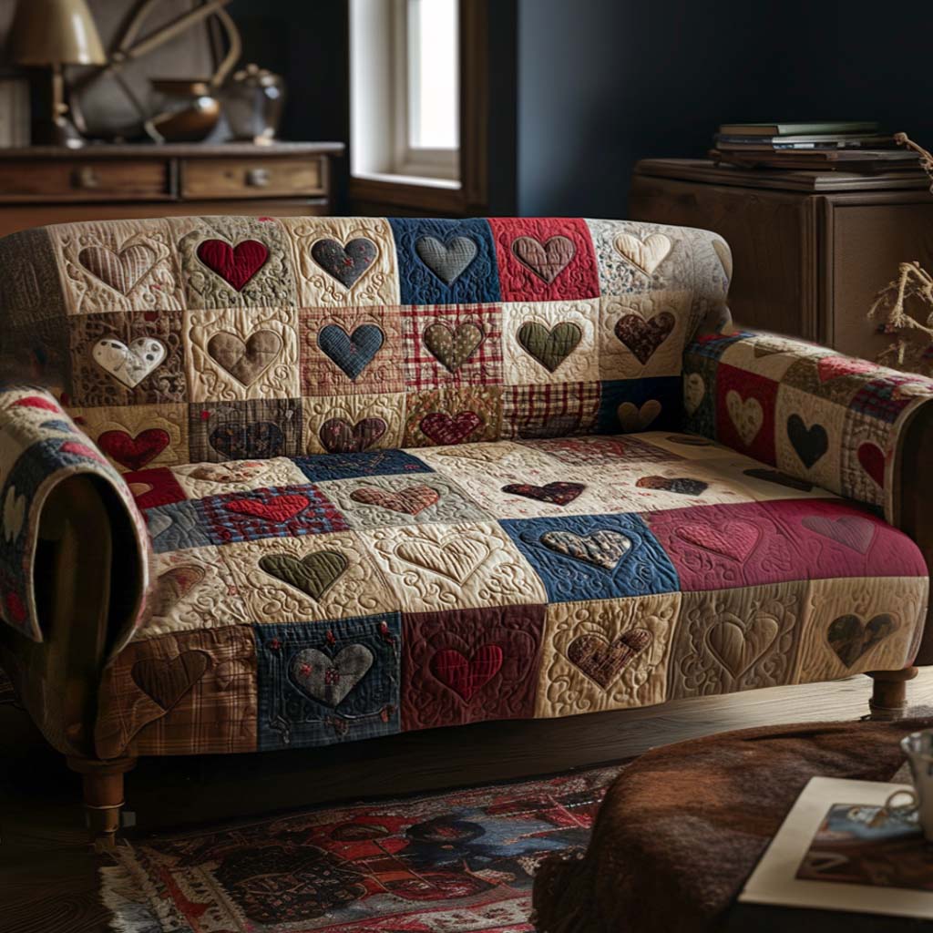 Carmela - Quilted Sofa Cover Hearts Warm