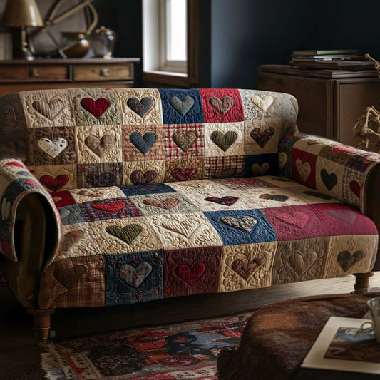 Carmela - Quilted Sofa Cover Hearts Warm