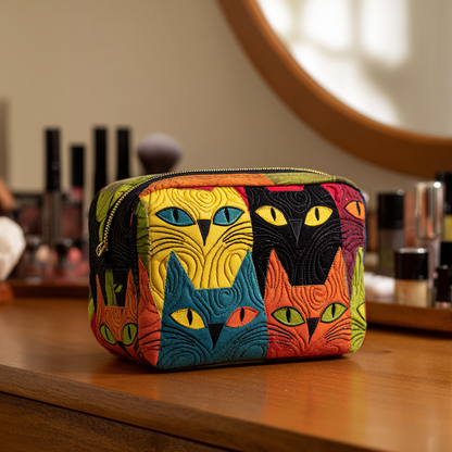 Noor - Quilted Toiletry Bag - Embroidered Magical Cat