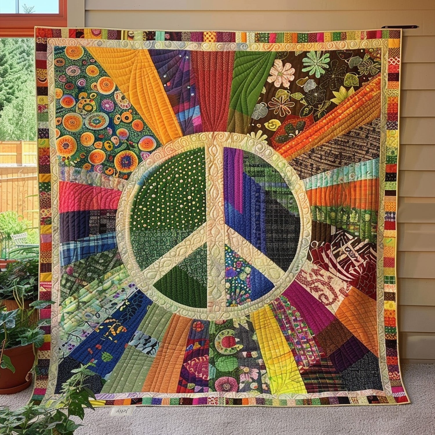 Cecilia - Quilted Blanket - Retro Peace Symbol