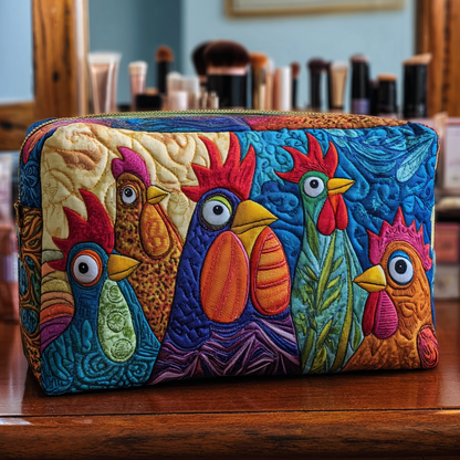Sophie - Quilted Toiletry Bag - Chickens and Flowers