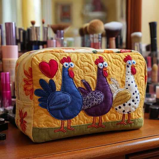 Lieke - Quilted Toiletry Bag - Decorative Chicken